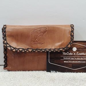 Brown Leather Wallet with Fish